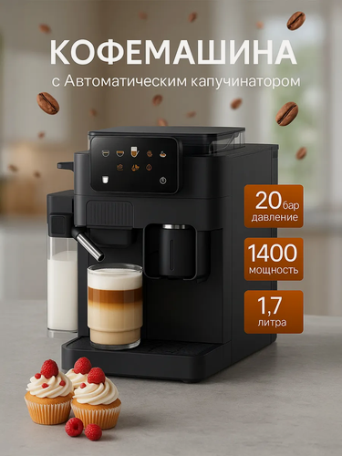 Изображение товара Кофемашина TCM09EA, с капучинатором, черная, пластик, 1400 Вт, 1.7 л