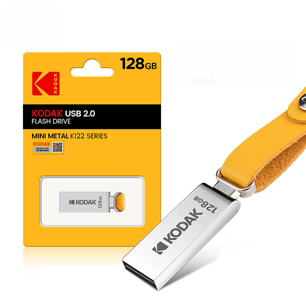 Флеш-накопитель Kodak K122 128GB USB 2.0, R/W 30/10 МБ/с металлический с ремешком