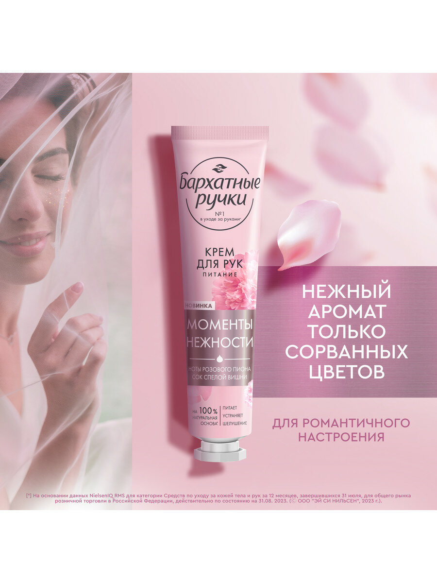 Крем для рук парфюмированный Бархатные Ручки Питание, парфюмированный крем с соком вишни и нотами пиона на 100% натуральной основе, 30 мл — фото 1