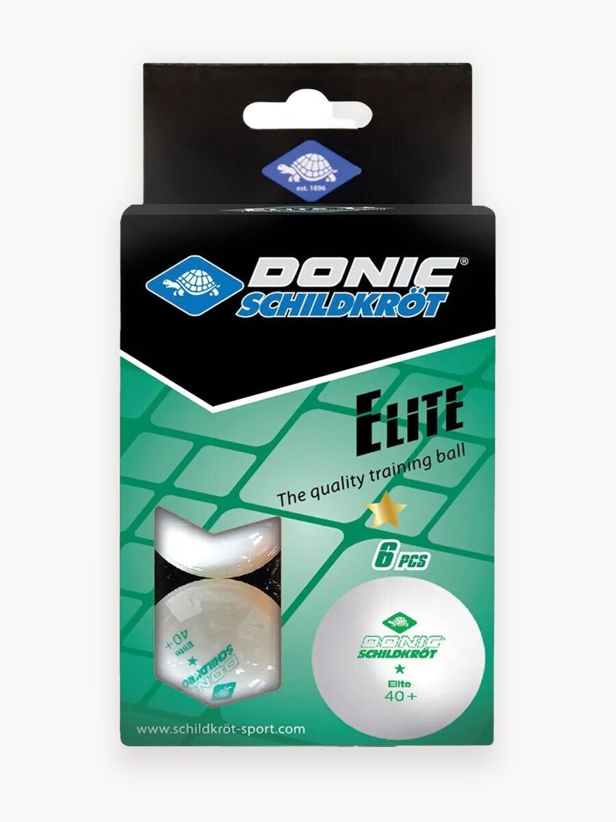 Набор мячей для настольного тенниса Donic-Schildkröt 1* Elite, белый (6 шт.), коробка