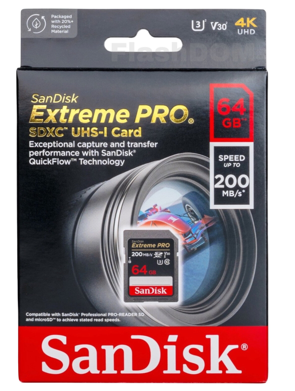 Карта памяти SanDisk Extreme PRO SDXC 64 ГБ Class 10 UHS-I U3 V30 (R/W 200/90 Mb/s)