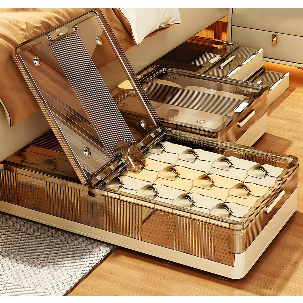 Контейнер Для Хранения На Колесиках, Ящик Под Кровать, Прозрачный, 1шт