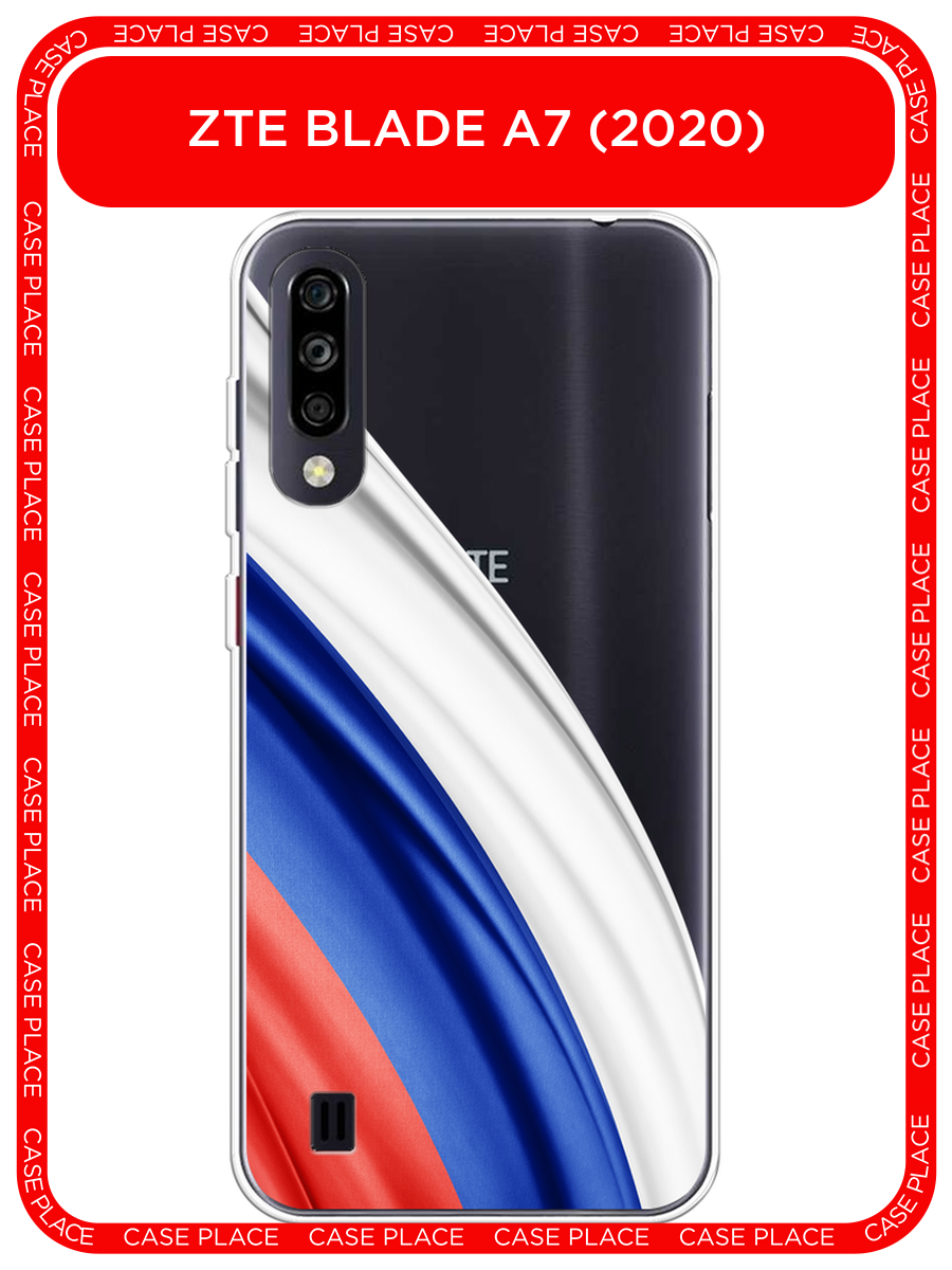 Чехол на ZTE Blade A7 (2020) / ЗТЕ Блейд А7 (2020) с принтом Флаг России уголок, прозрачный