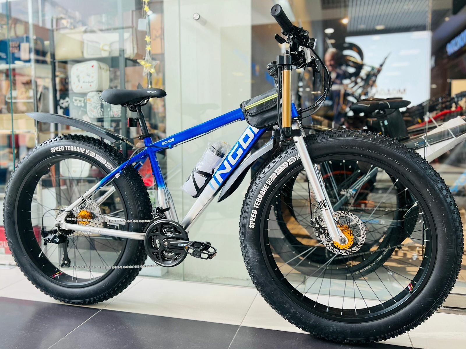 Fatbike Горный велосипед Фэтбайк MINGDI 400 9s 26*4.0 дюймов / взрослый, мужской и женский для прогулки / скоростной, спортивный велик для синий