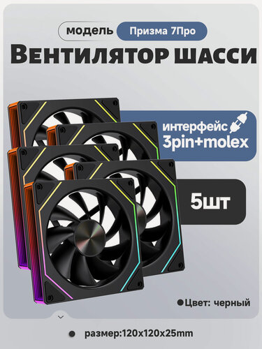 Изображение товара Вентилятор для корпуса компьютера *5 шт, RGB вентилятор для корпуса 120х120мм