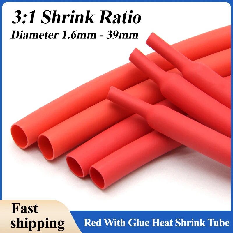 Красная термоусадочная трубка с клеевым слоем 3:1