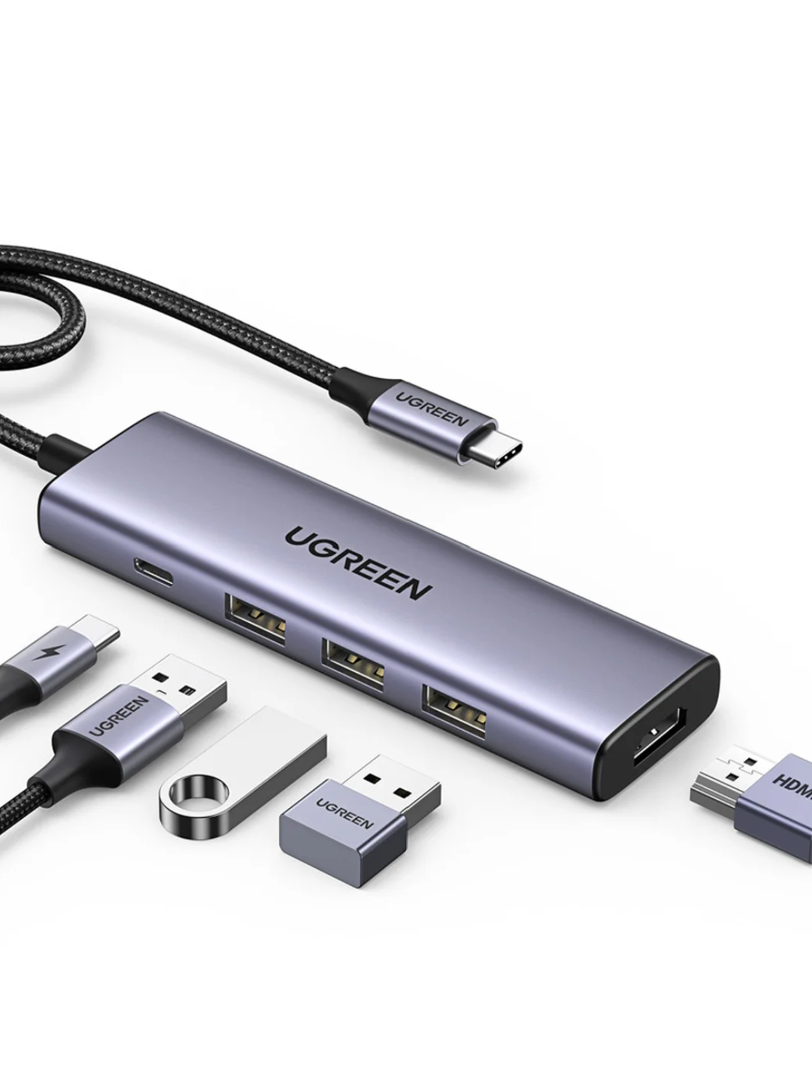 USB-хаб UGREEN CM511 (15597) USB-C To HDMI (4К 60 Гц)+3*USB-A+USB-C, серебристый