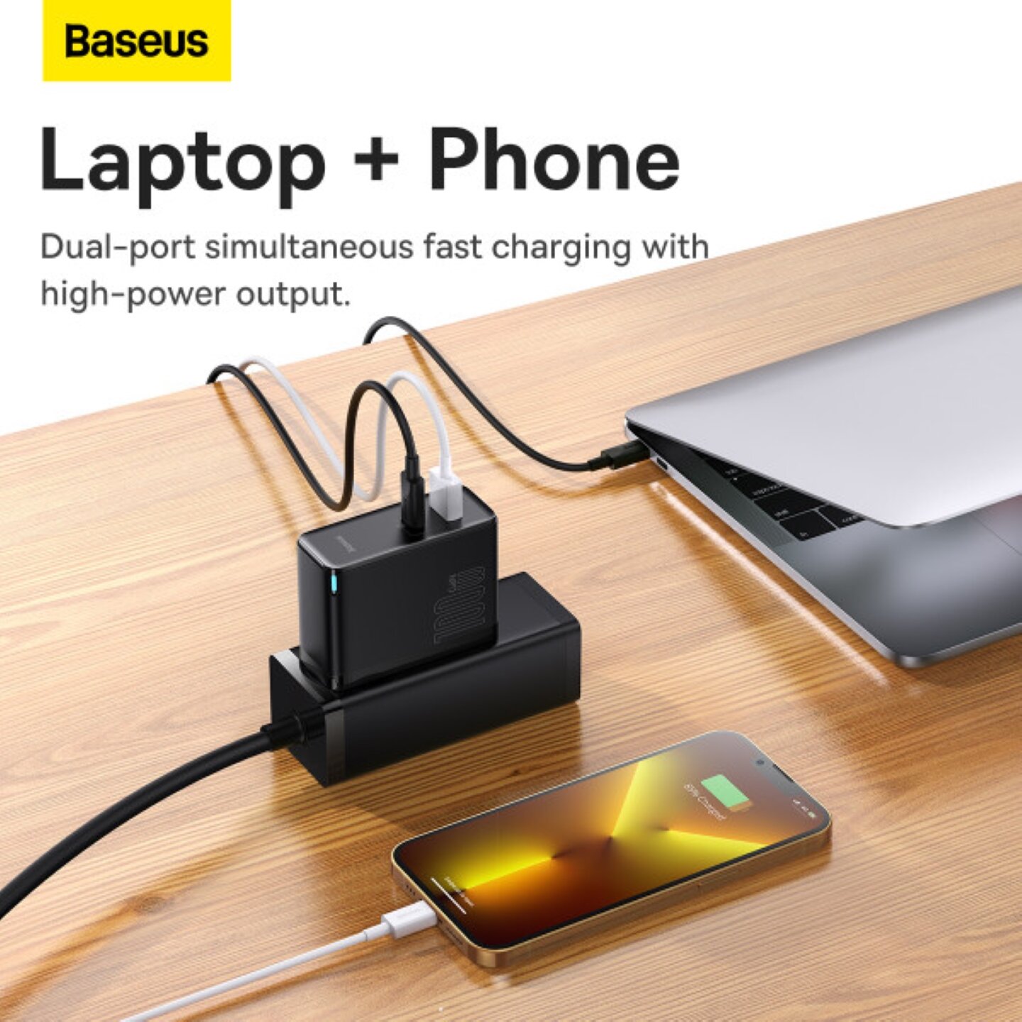 Сетевое зарядное устройство Baseus GaN5 Pro Fast Charger QC4.0+PD3.0 100W USB+Type-C 5A + кабель Type-C to Type-C 100W — фото 1