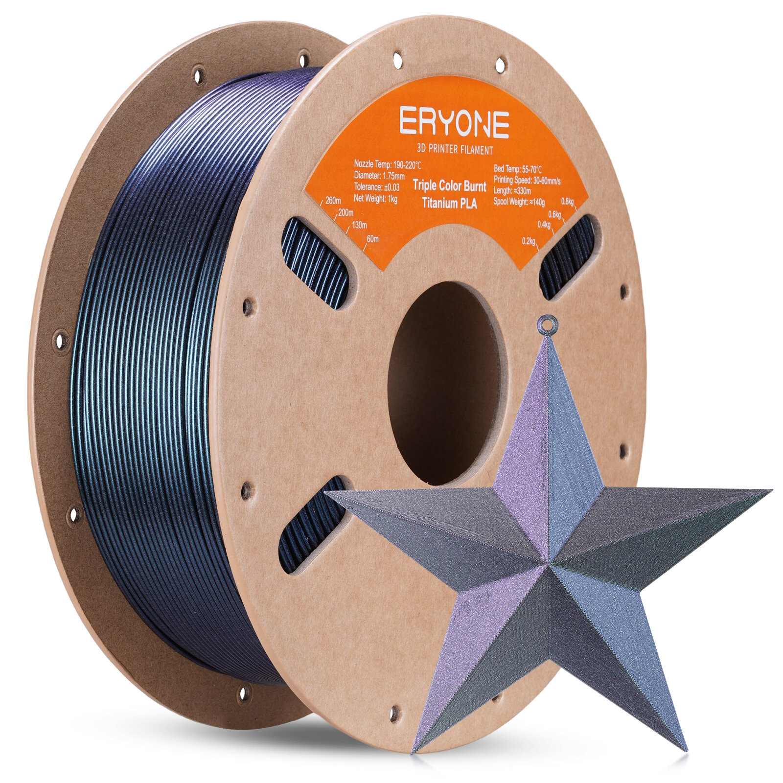 Новинка! PLA пластик для 3D принтера Eryone Burnt Titanium Triple Color Титановый Синий - черный - красно-фиолетовый, 1,75мм 1 кг