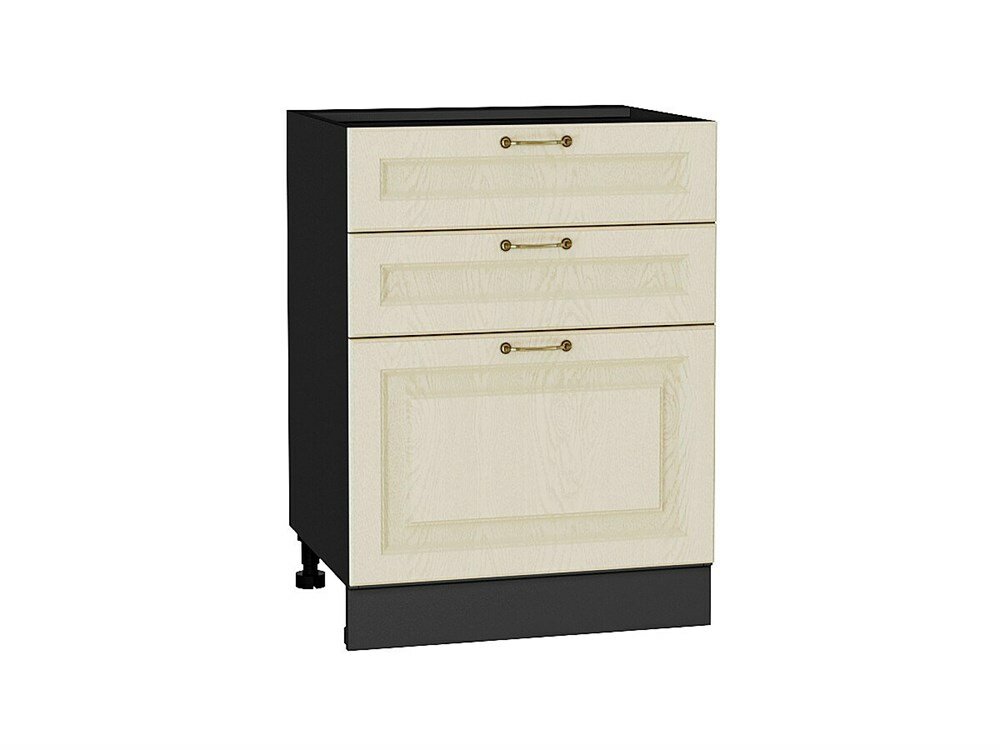 VVT Шкаф нижний с 3-мя ящиками Ницца Graphite, Дуб крем, 600 В*Ш*Г 816*600*480, фасад МДФ Дуб крем, корпус Graphite Дуб крем