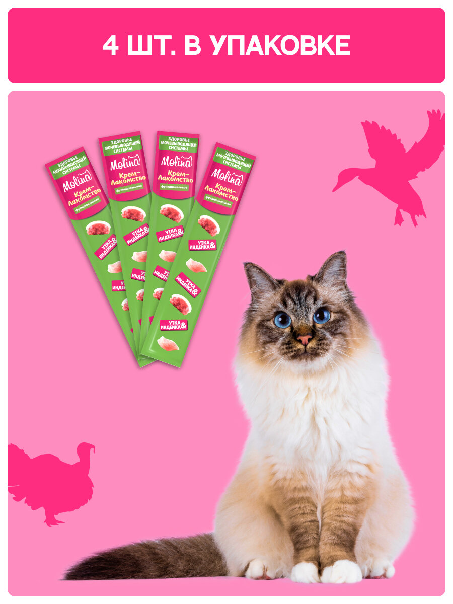 Картинки Крем-лакомство с уткой и индейкой для кошек, Здоровье мочевыводящей системы,48г, MOLINA
