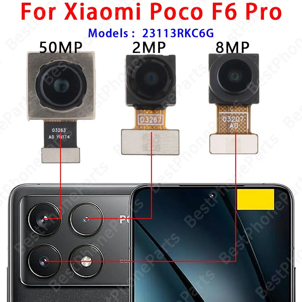 Изображение Задняя камера для Xiaomi Poco F6 Pro PocoF6 5G, модуль камеры, вид сзади, запасные части, 50 МП, основной, 8 МП, сверхширокий, Poco F6 Main