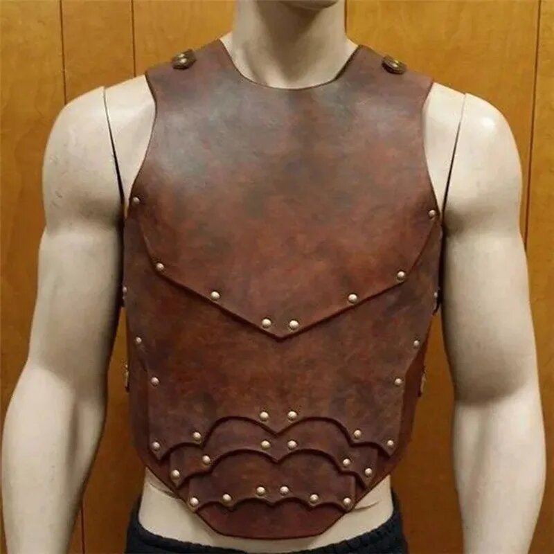 Средневековый стимпанк из искусственной кожи Cuirass Viking Knight Gladiator пиратский нагрудный доспех жилет наряд нагрудник косплей костюм для мужчин, black, Унисекс — фото 1
