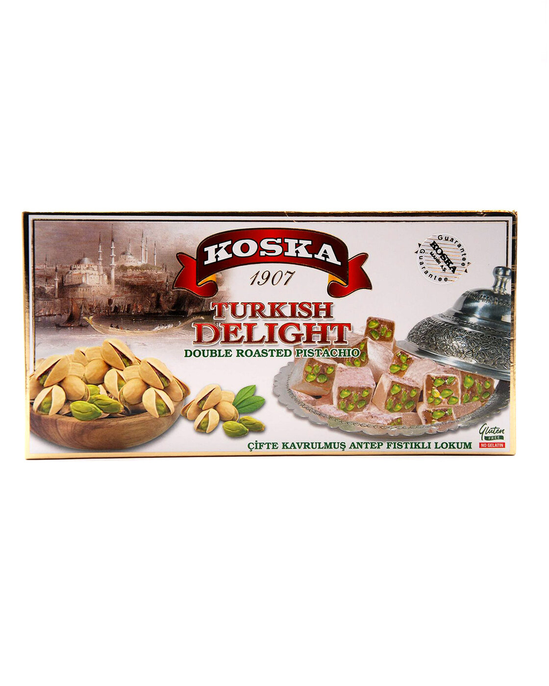 Рахат-лукум с антепскими фисташками двойной обжарки, "Koska", Cifte Kavrulmus Antep fistikli lokum, 400гр. Турция.