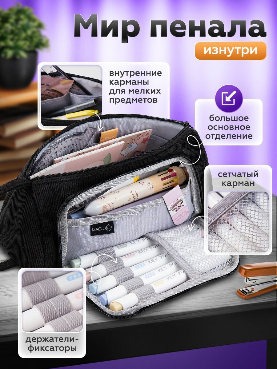 Пенал школьный для мальчика и для девочек однотонный, MAGIC BOX подходит для карандашей — фото 1