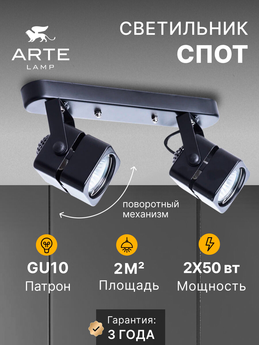 Спот накладной Arte Lamp MISAM A1315PL-2BK GU10 50 Вт черный