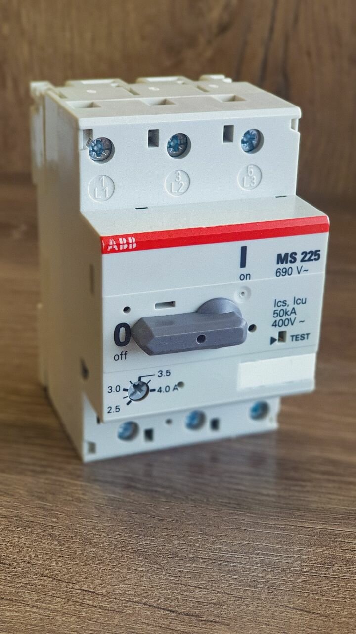 Автоматический выключатель ABB MS225-2.5A, с регулируемым тепловым расцепителем, 0.4 А
