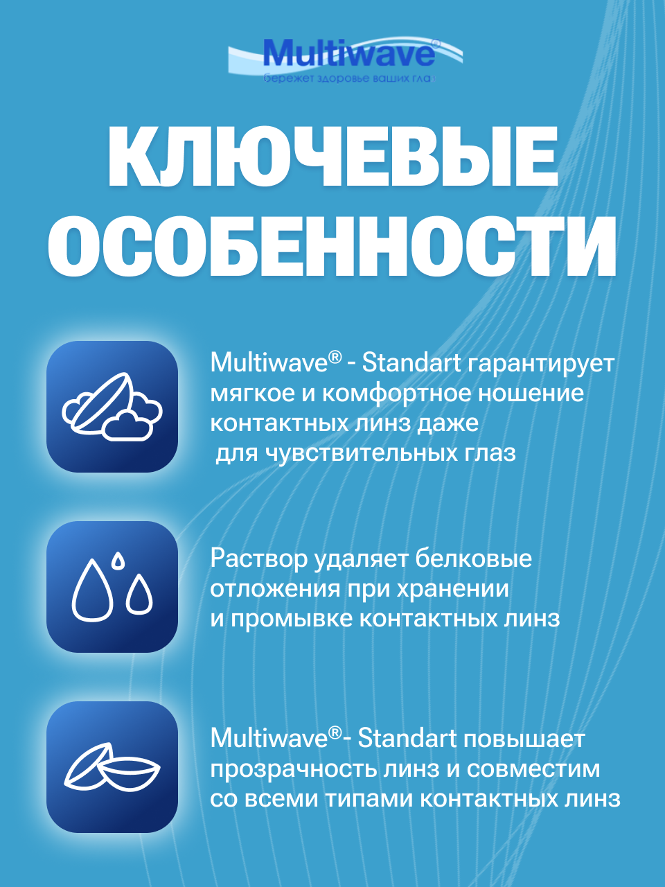 Картинки Раствор для линз MultiWave Standard, с контейнером, 100мл, очищение, увлажнение, комфорт