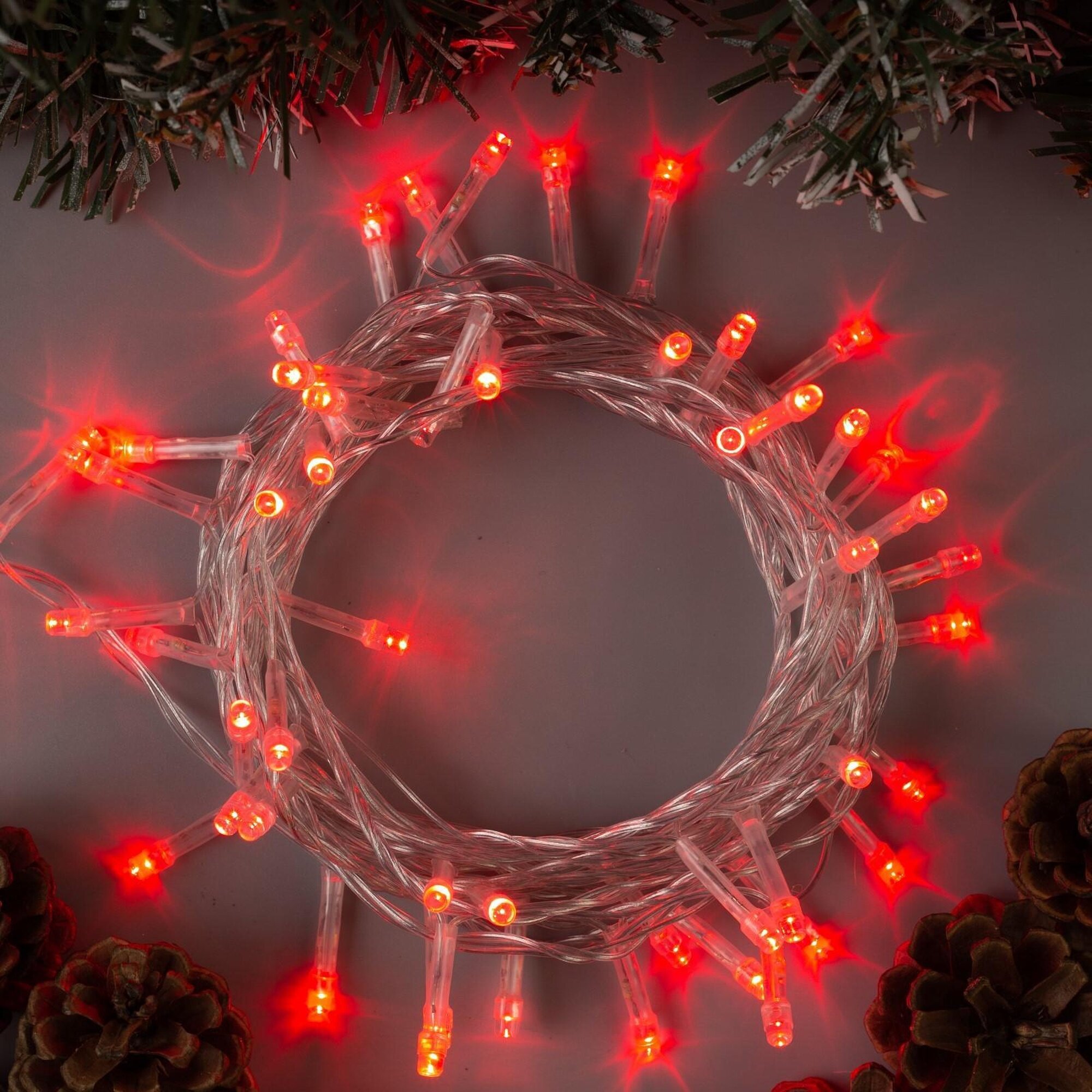 Гирлянда «Нить» 5 м IP20 прозрачная нить 50 LED 8 режимов 220 В свечение красное