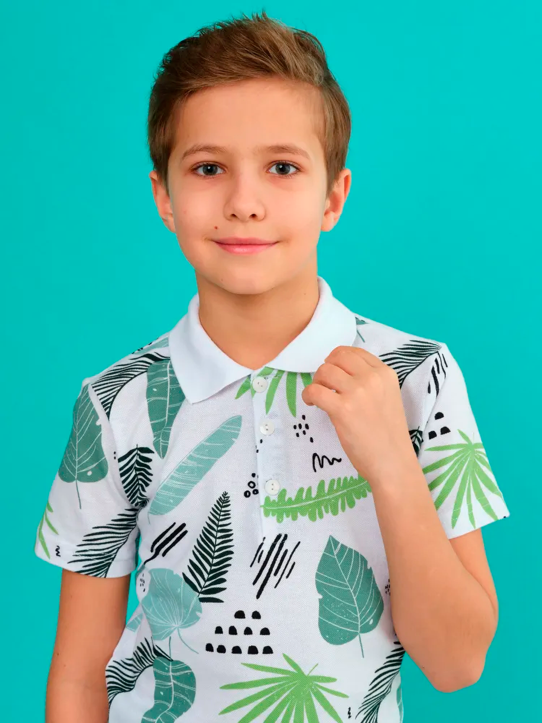 Поло , размер 7 лет, белый/зеленый — фото 1