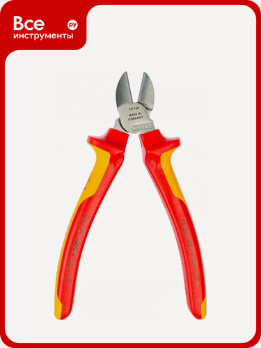 Изображение товара Бокорезы KNIPEX KN-7006160 для резания проволоки, диэлектрические, с двухкомпонентными рукоятками в красно‑жёлтом цвете
