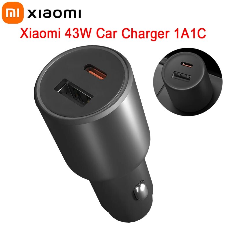 Автомобильное зарядное устройство Xiaomi 43 Вт, двухпортовое зарядное устройство USB A USB C 1A1C QC&DP 3,0, быстрая зарядка для IPhone, Xiaomi, Samsung, Huawei, зарядное устройство для телефона