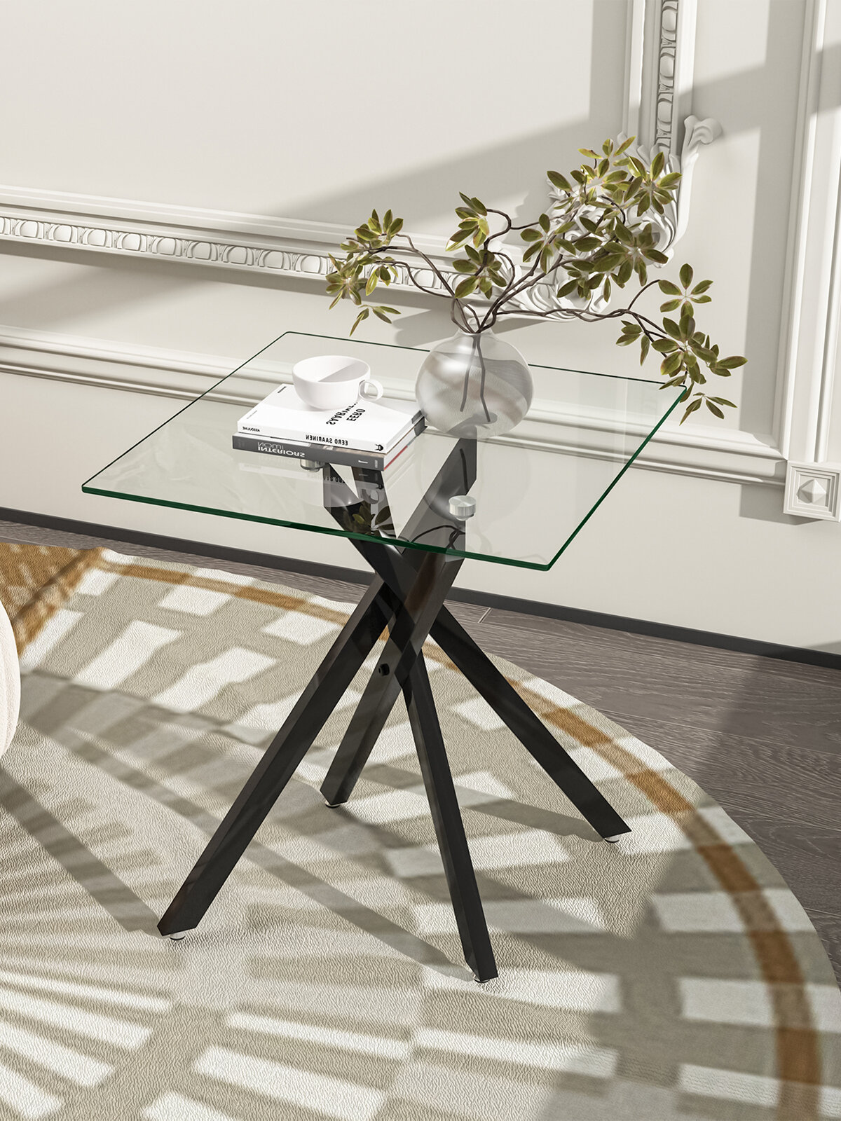 Журнальный столик JZQ8500-B, 45 x 45 x 52 см, закаленное стекло / металл