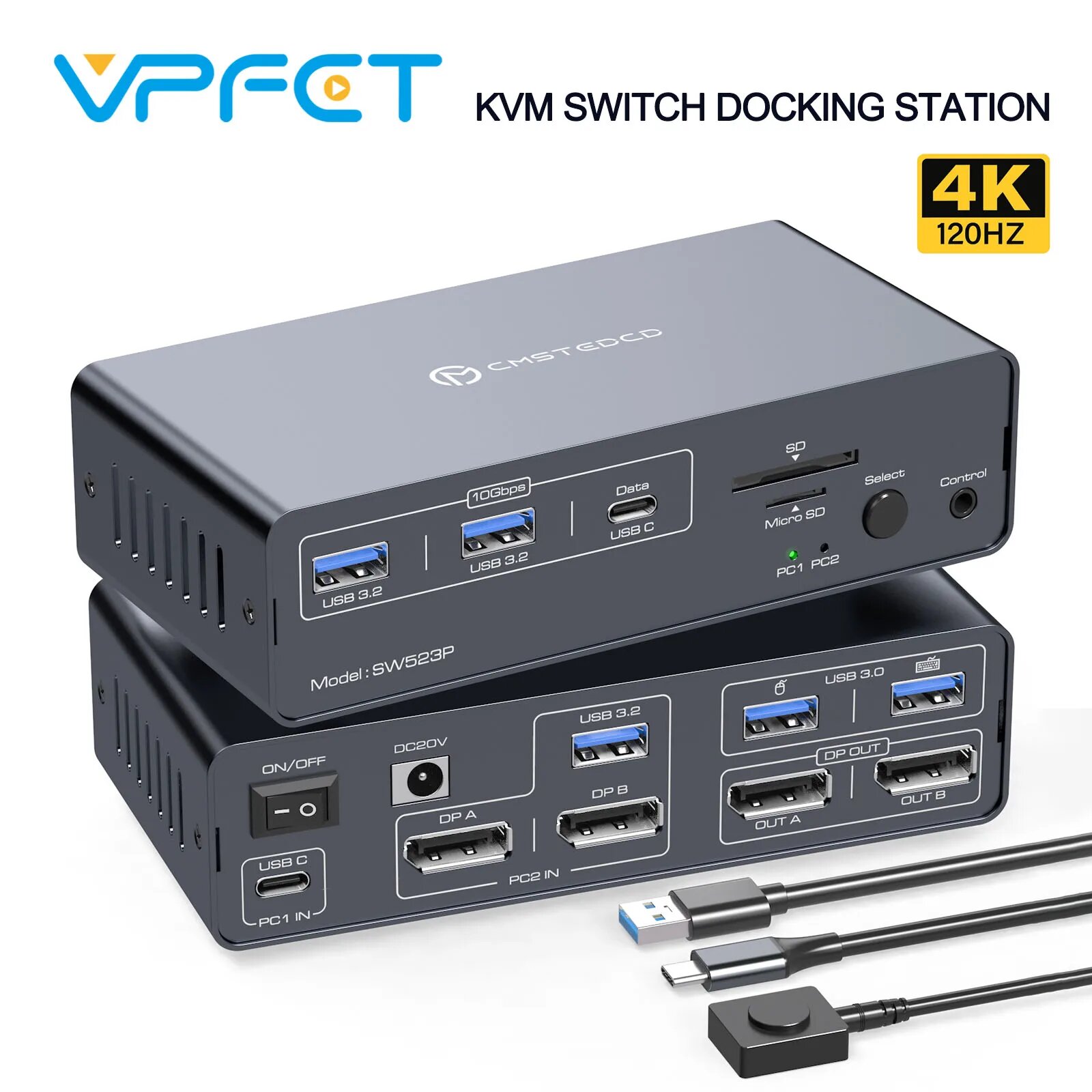 USB C DP KVM-переключатель 2 ПК 2 монитора 4K EU Plug