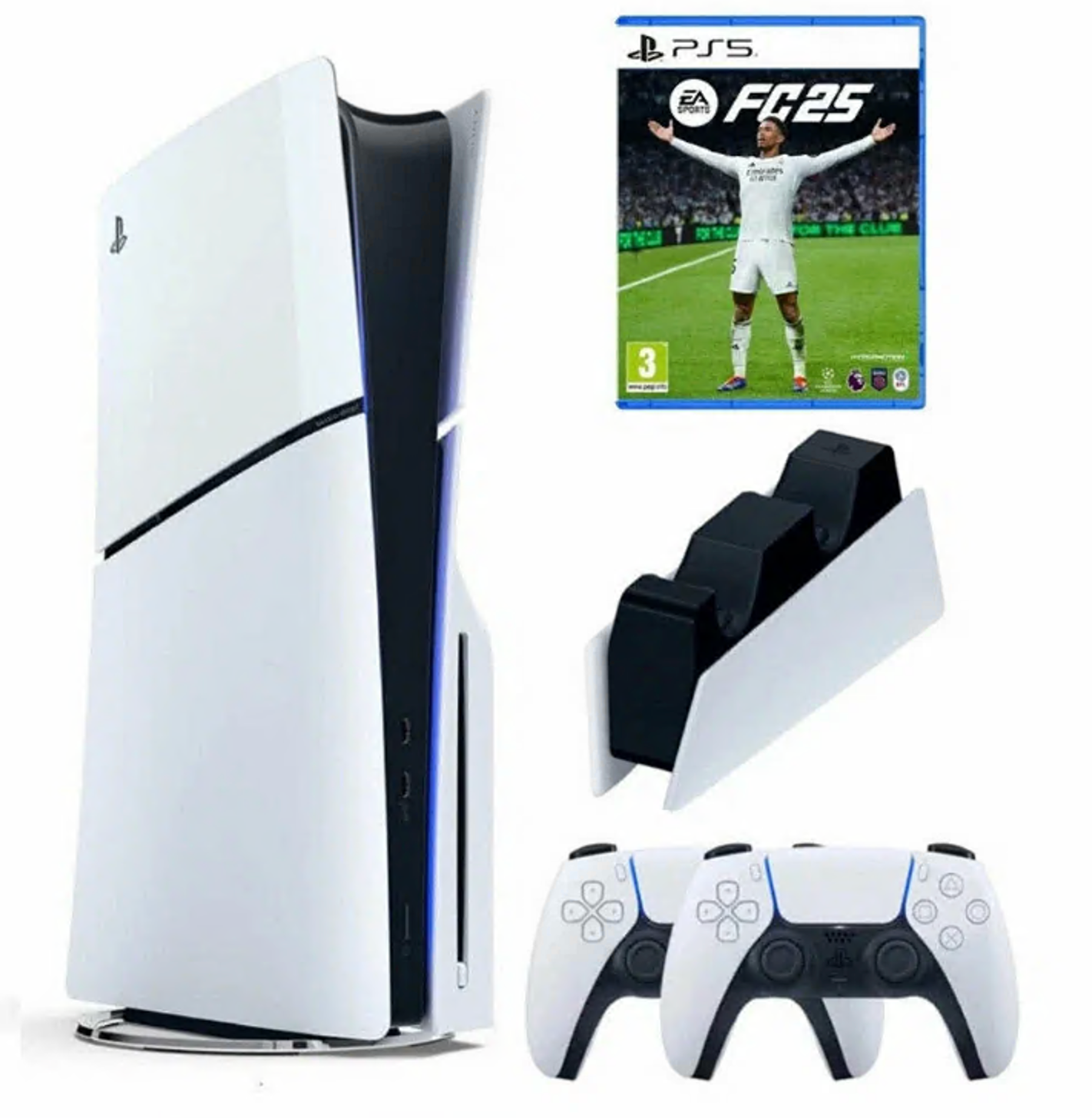 Игровая приставка Sony PlayStation 5 Slim, 1ТБ(с дисководом), 2 геймпада + зарядная станция + игра Fifa25