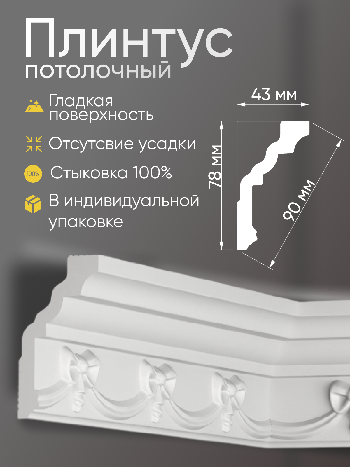Плинтус потолочный 13 шт GLANZEPOL 200 см пенополистирол белый GP56
