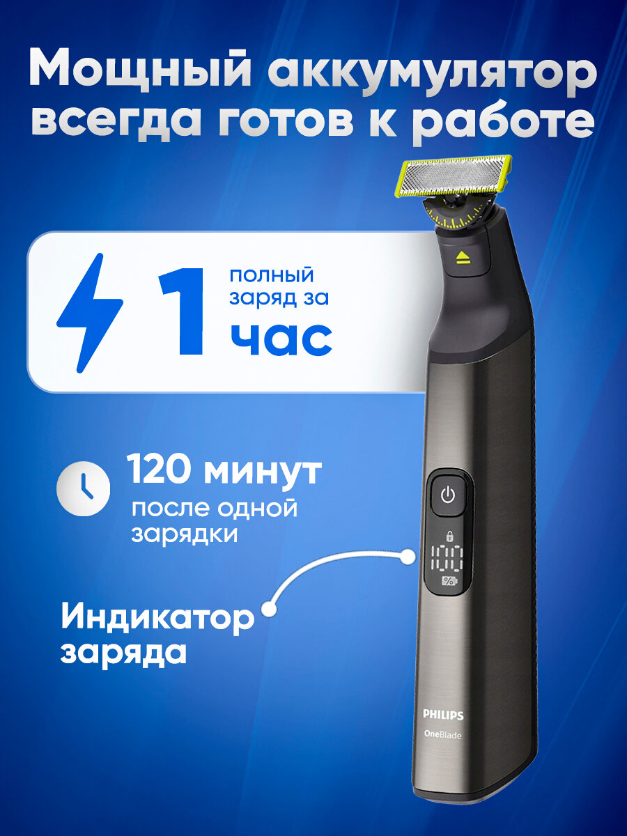 Триммер Philips OneBlade Pro, чехол + насадки QP6652/61, нержавеющая сталь — фото 1