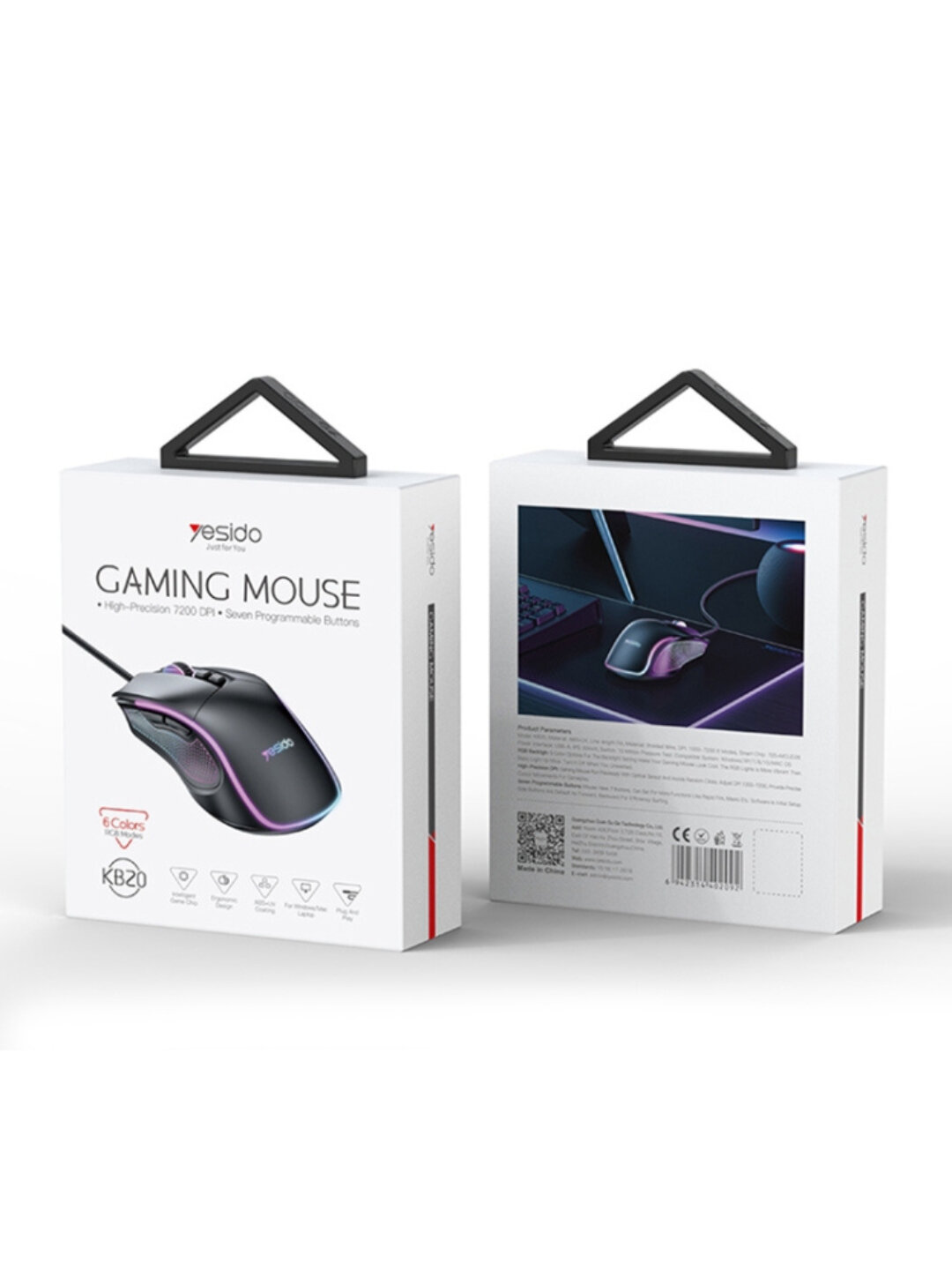 Мышь проводная оптическая игровая Yesido KB20 RGB подсветка 7200 DPI — фото 1