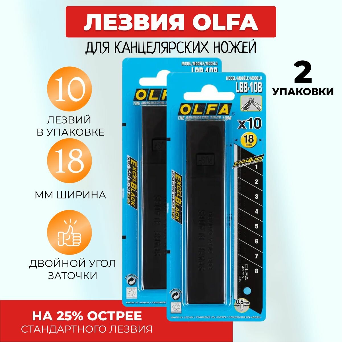 Лезвия OLFA для строительного ножа 18 мм 20 шт / Лезвия сменные для канцелярского ножа