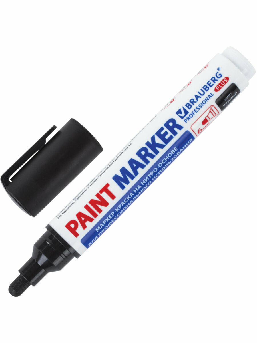 Маркер-краска лаковый paint marker по стеклу/бетону/авто 6 мм, Черный, Нитро-основа, Brauberg Professional Plus Extra, 151451 — фото 1