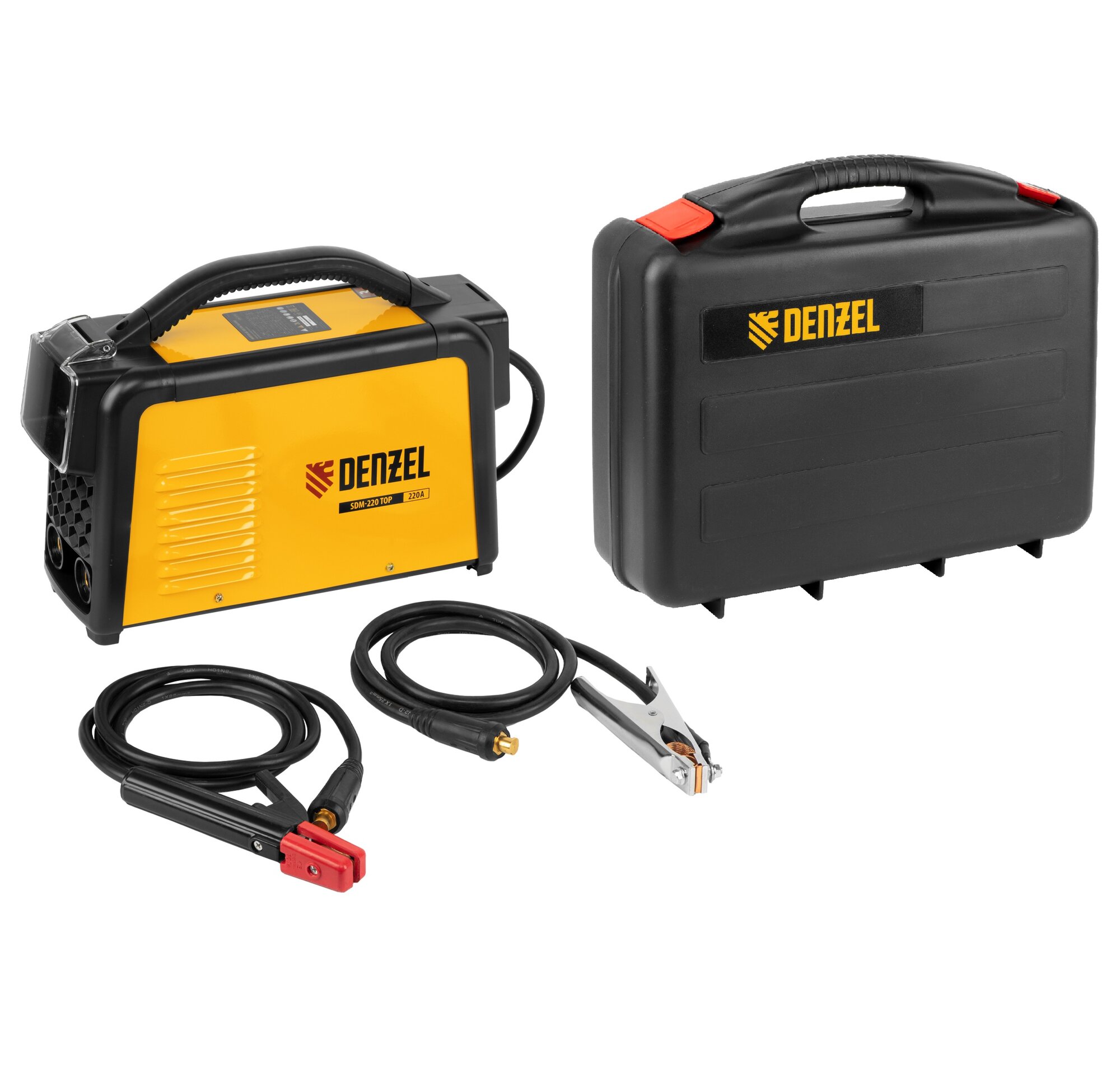 Сварочный аппарат инверторный DENZEL SDM-220 Top LCD ПВ 60% кейс сварка MMA Lift TIG работа при пониженном напряжении (94358)