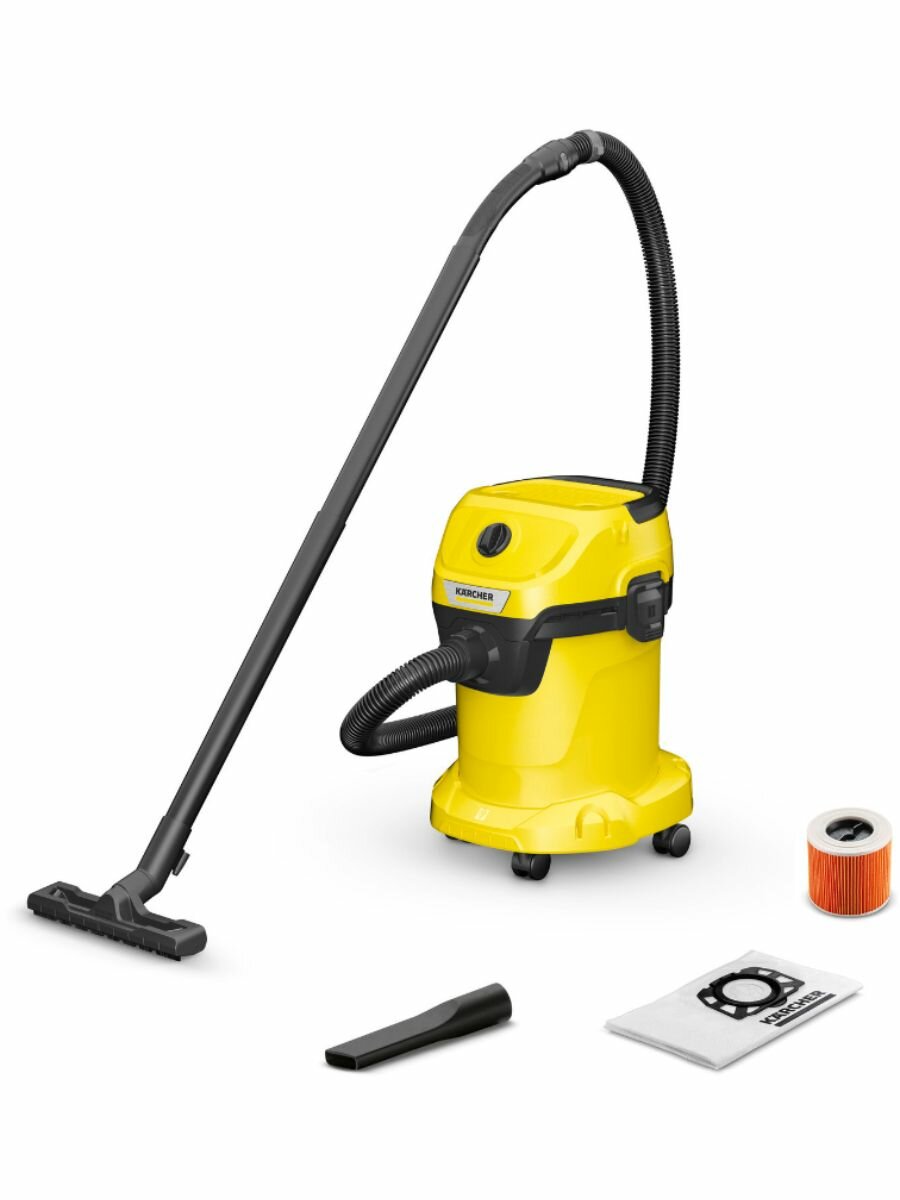 Пылесос Karcher WD 3 V-17/4/20 хозяйственный, сухая уборка, сбор воды, 1000 Вт, желтый/черный (1.628-130.0)