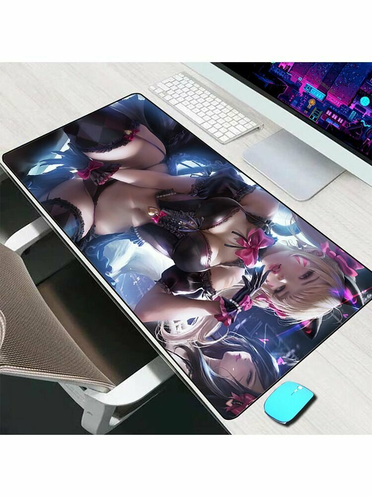 Sexy Girl Коврик для мыши с игровой клавиатурой в стиле аниме с милым рисунком для сексуальной девушки, коврик для рабочего стола ноутбука, нескользящий резиновый материал, размер 40x90xxl