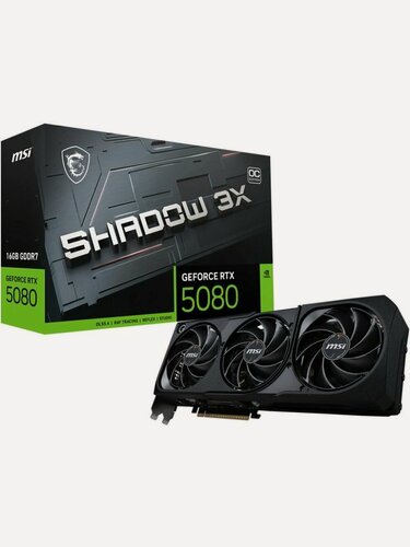 Изображение товара Видеокарта MSI GeForce RTX 5080 16G SHADOW 3X OC (G5080-16S3C), 16ГБ GDDR7, 30 Гбит/с, 256-bit, PCI-E 5.0, черная