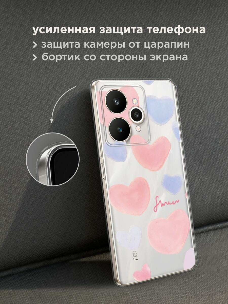 Чехол на Realme 15 / Реалми 15 с принтом "Пастельные сердечки", прозрачный — фото 1