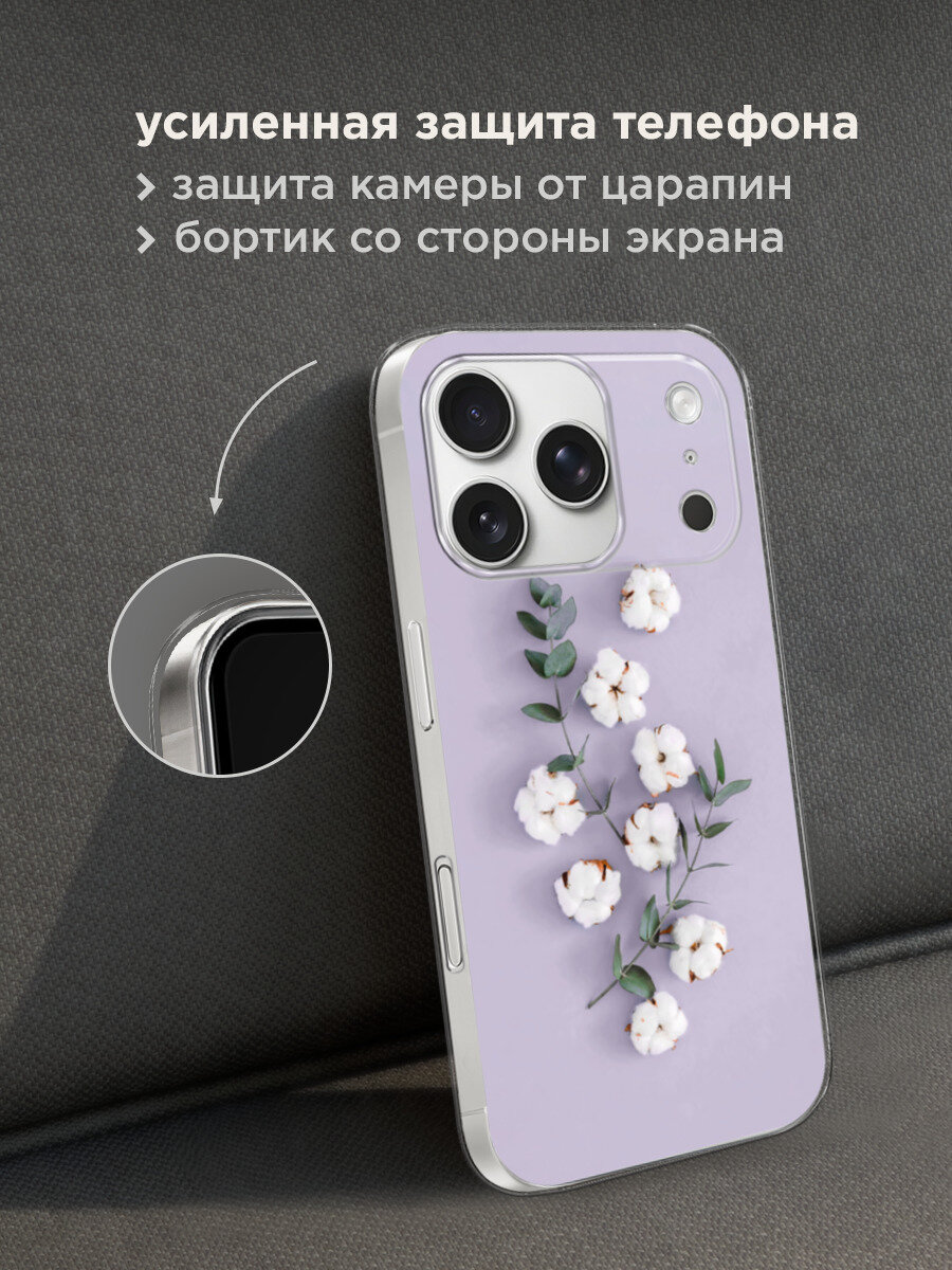 Чехол на Apple iPhone 17 Pro Max / Айфон 17 Про Макс с принтом Веточка хлопка — фото 1