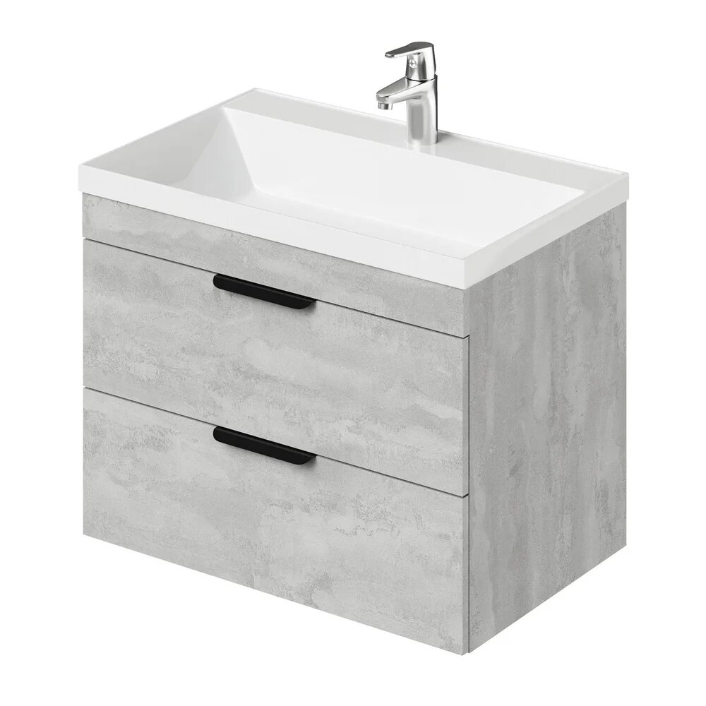 Тумба с раковиной IKA Alta 70x56x45 подвесная 69 9 см с ящиками прямоугольная в современном стиле из МДФ из камня серая