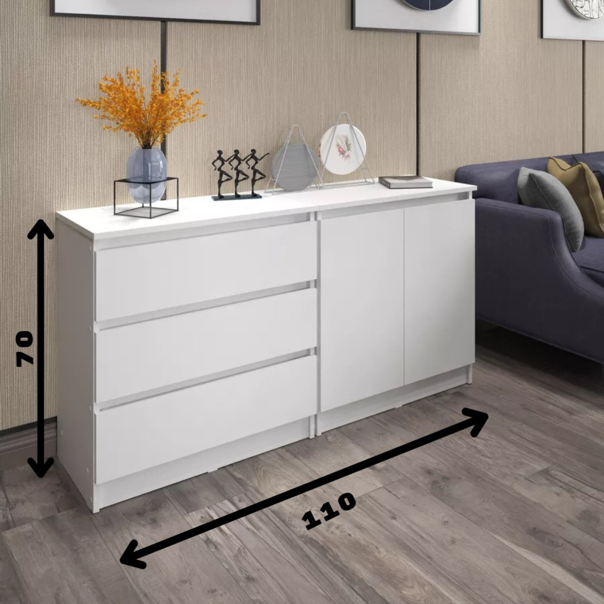 Комод Martin, для вещей, с ящиками, ЛДСП, белый, 110х71х33 см — фото 1