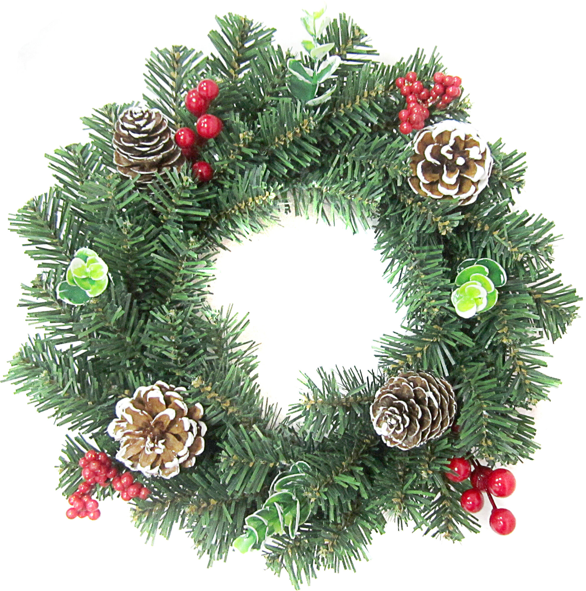 Венок новогодний С шишками и ягодами 30см зелёный