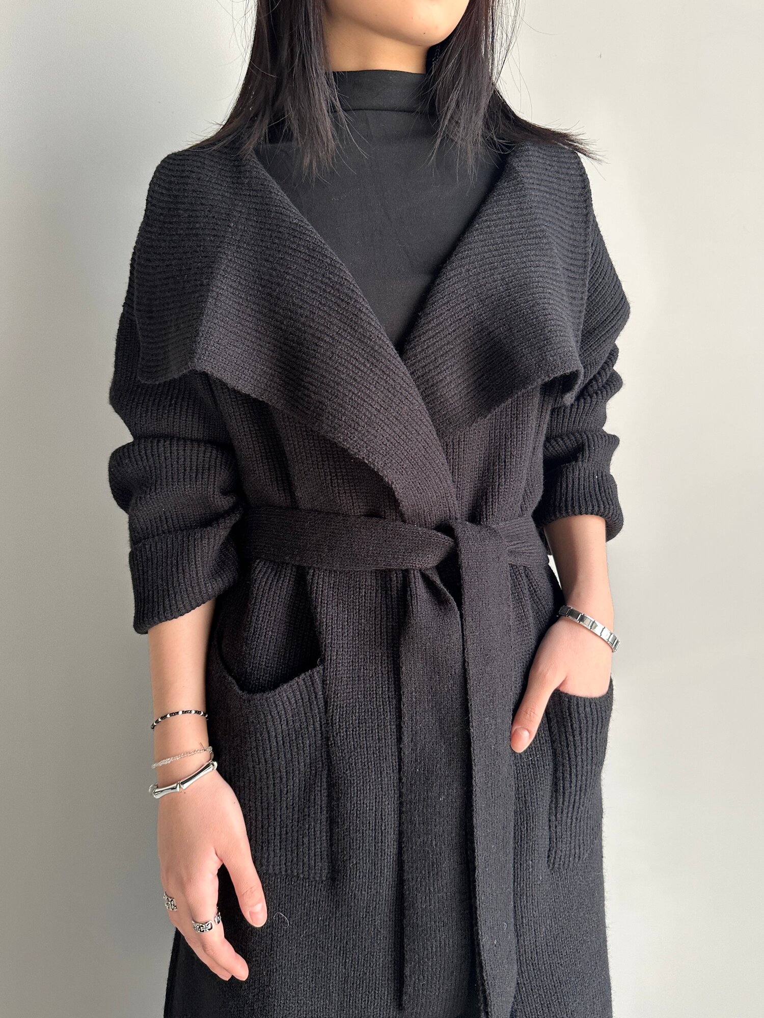 Кардиган INK Бежевый, черный, серый, размер Std, черный — фото 1