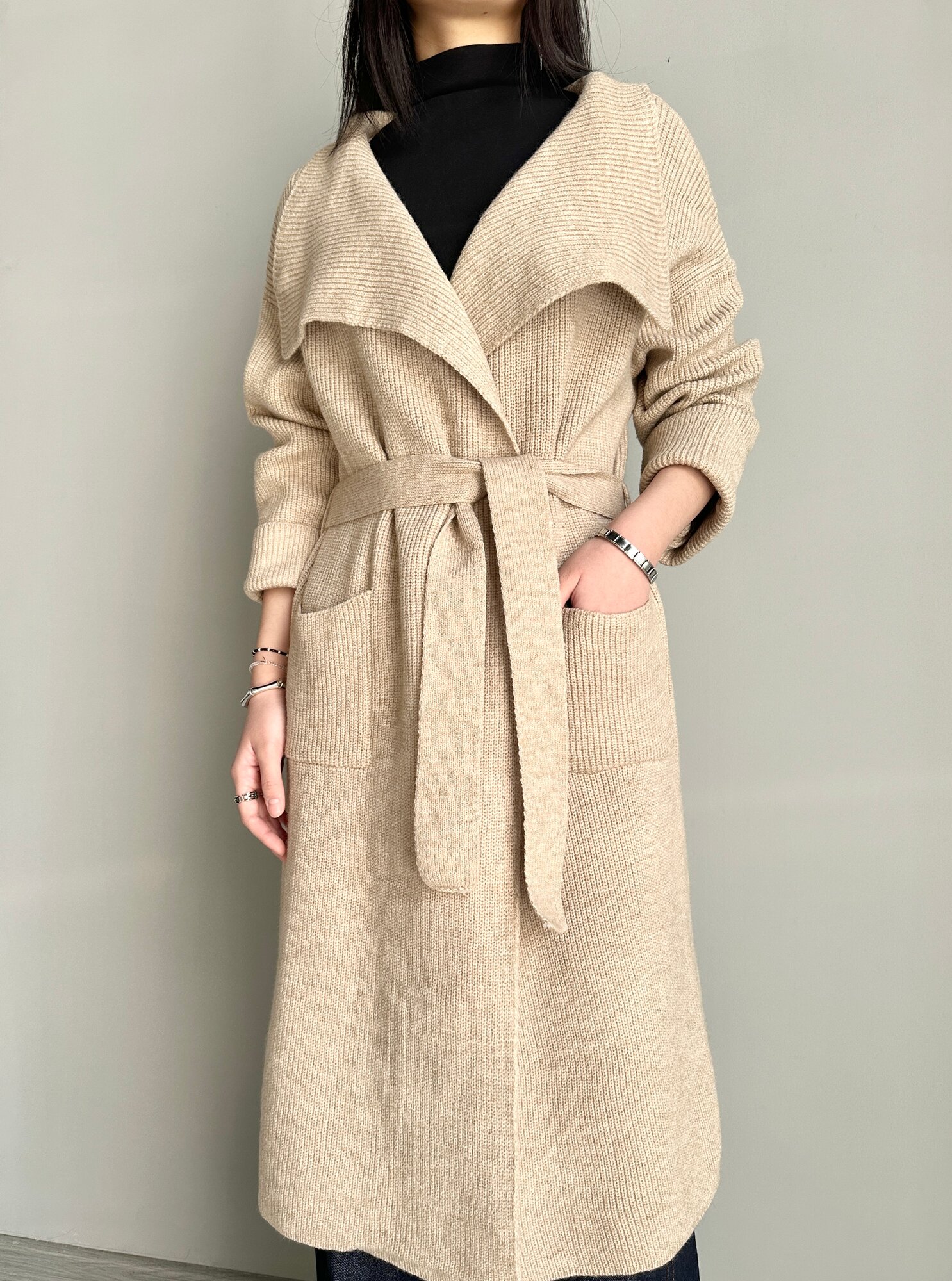 Кардиган INK Бежевый, черный, серый, размер Std, бежевый — фото 1