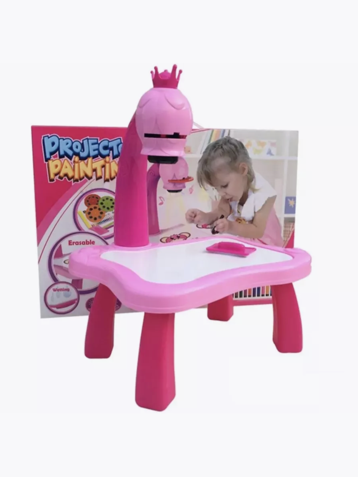 Детский музыкальный проектор для рисования со столиком, розовый — фото 1