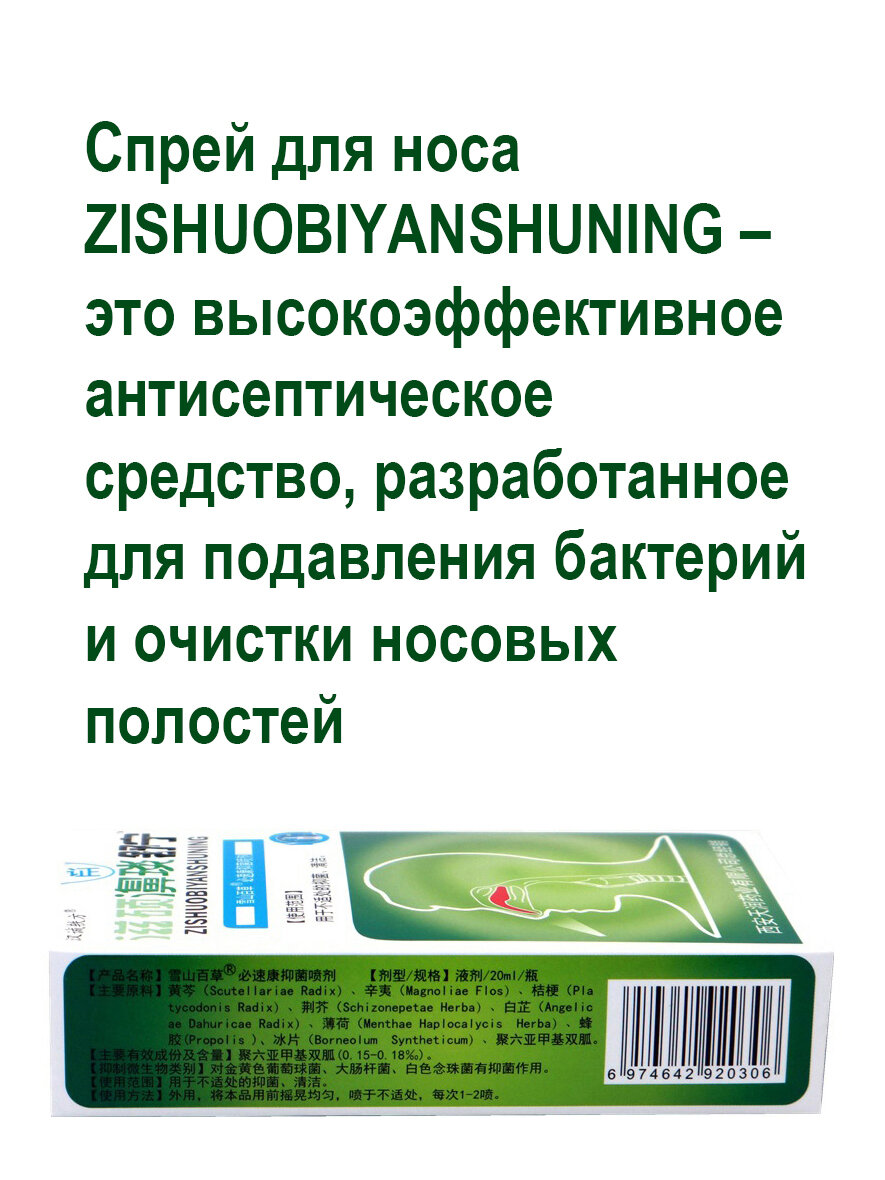 Изображение Спрей для носа Цзышо Биянь Шунин (Zishuo Biyan Shuning), 20 мл