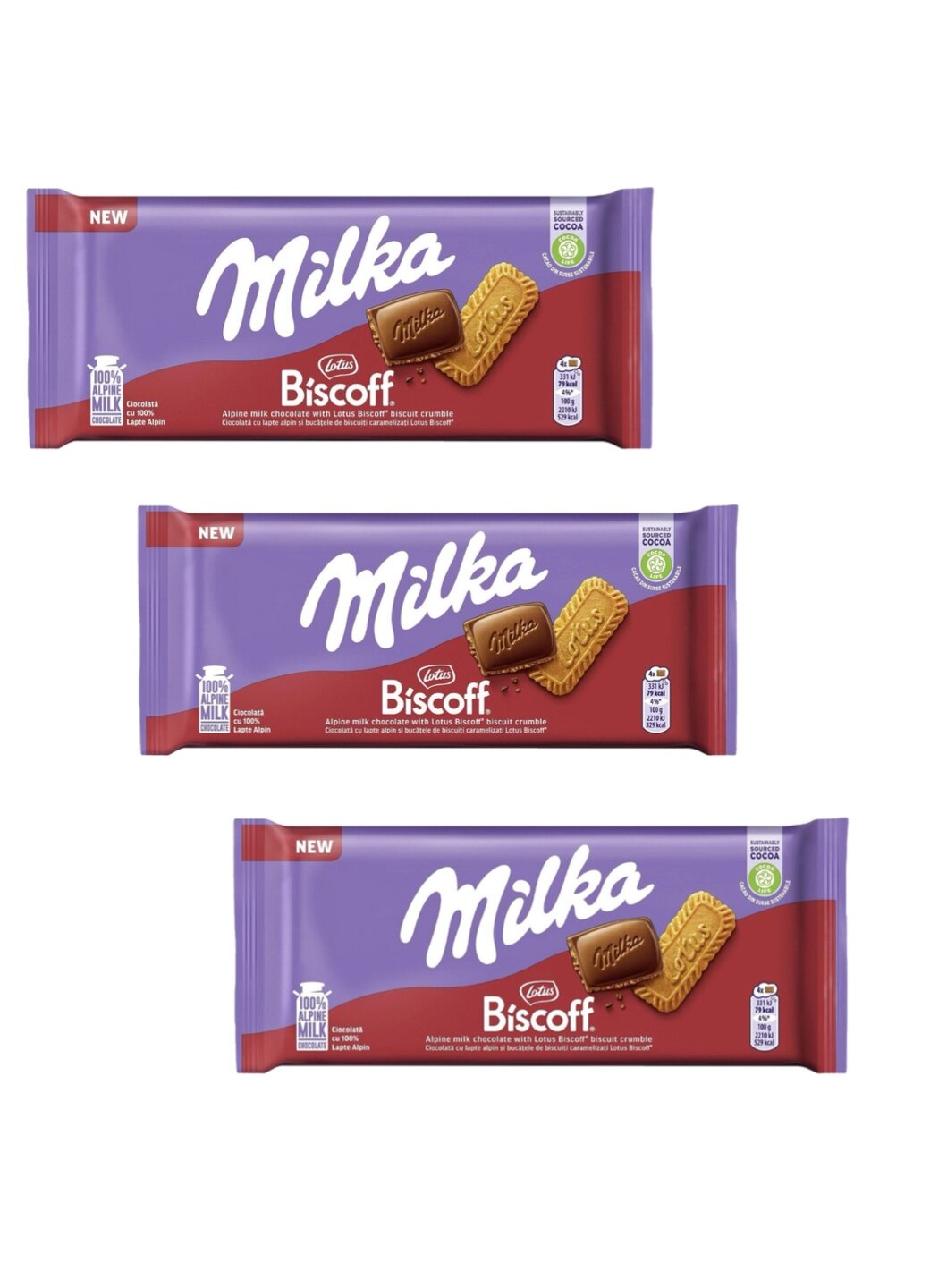 Шоколадная плитка Milka Lotus Biscoff Biscuit Chocolate, с кусочками печенья 3 шт х 90г (Германия)