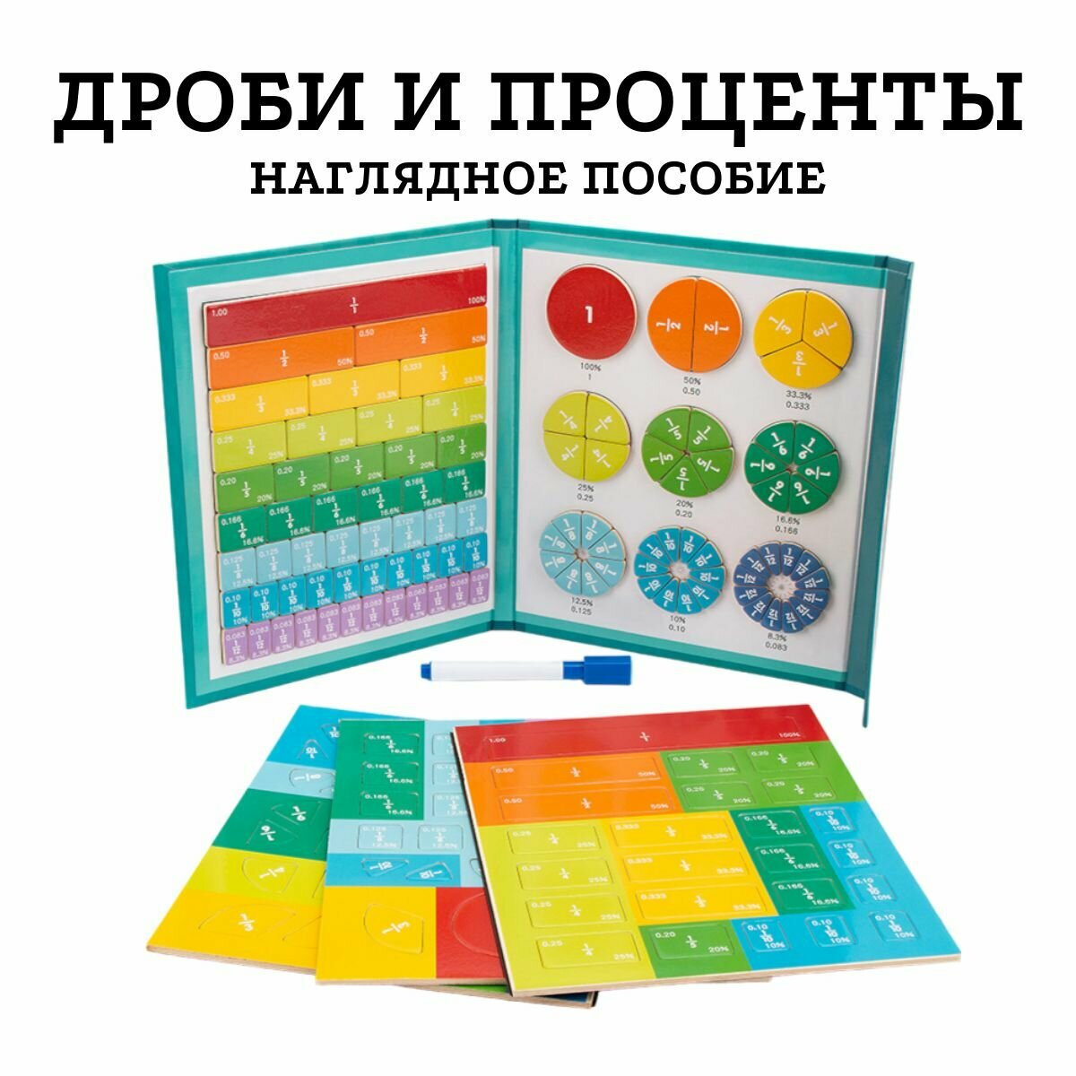 Развивающая магнитная книга пособие дроби и проценты