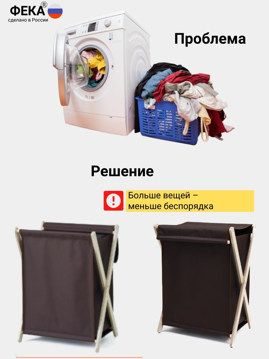 Корзина для белья, грязных вещей в ванную складная с крышкой — фото 1
